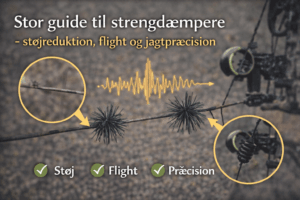 Strengdæmpere af cat whisker-typen monteret i buestreng på compoundbue